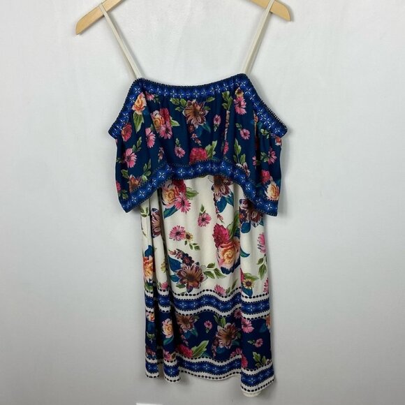 Blue Rain Floral Print Off The Shoulder Ruffle Dress Size‎ Large Bohemian Boho L - Picture 9 of 9